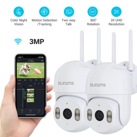 Blurams 2K 2.4G Wi-Fi Home Security Camera Outdoor, 360° PTZ Camera outside with Motion Tracking, Color Night Vision, 2-Way Talk